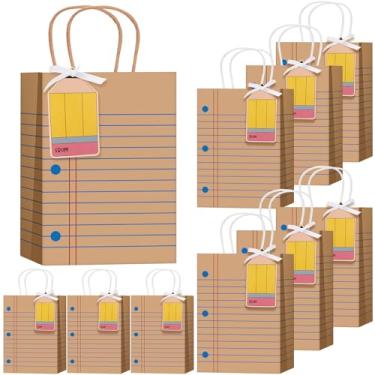 Imagem de Kolldenn 24 peças de sacos de presente de agradecimento de professores, lápis para professores, sacos de papel com alça de tecido, caderno de professores, linha de papel kraft, presente para decoração