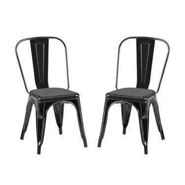 Imagem de AC Pacific Conjunto de 2 cadeiras de jantar empilháveis de metal para uso interno e externo, assento empilhável durável, cozinha de fazenda, bar, pátio, bistrô, café, estilo industrial, 2 peças, preto
