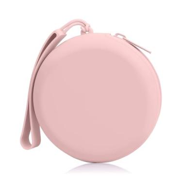 Imagem de Woyinger Adequado para estojo de carregamento de AirPods, organizador Tech Pouch para acessórios com gerenciamento de cabos, capa de fone de ouvido e compartimento de porta-moedas para viagens, rosa