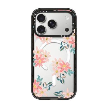 Imagem de CASETiFY Capa Impact para iPhone 17 Pro [fina/compatível com Magsafe/2,5 m. Proteção contra quedas de grau militar 4X] - Margaridas rosa - Preto transparente