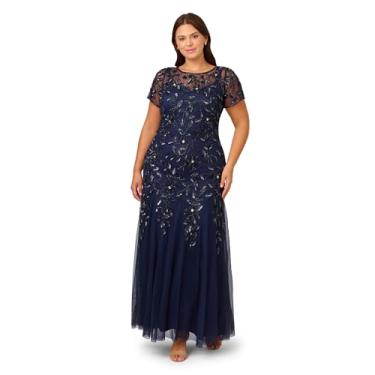 Imagem de Adrianna Papell Vestido longo feminino com miçangas, Azul-marinho claro, 58