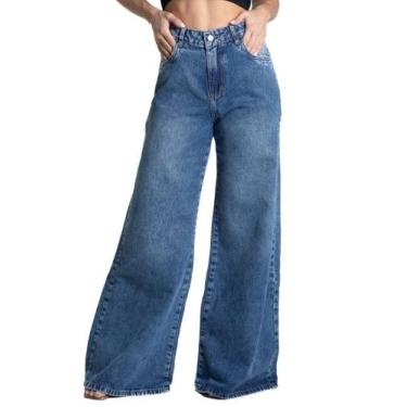 Imagem de Calça Jeans Sawary Super Wide Leg - 281799 - azul médio 42, Azul, 42