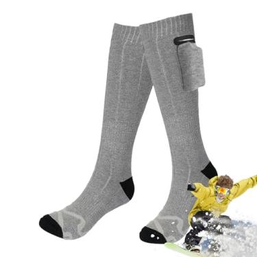 Imagem de Meias aquecidas recarregáveis, meias de esqui aquecidas | Meias elétricas quentes elásticas para aquecedor de pés - de aquecimento, meias longas impermeáveis ​​para caminhadas ao ar li