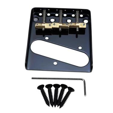 Imagem de OVSAL Ponte de guitarra fixa vintage com placa de base de aço de 3 selas compensada de latão 10,8 mm compatível com peças de reposição para guitarra elétrica estilo Telecaster Tele vintage, preta