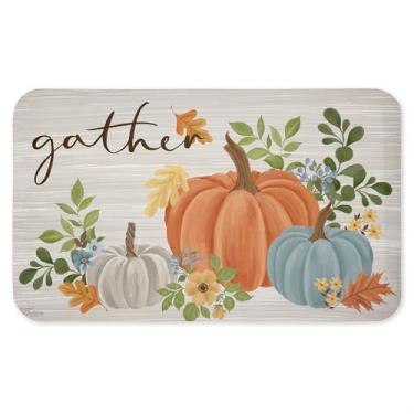 Imagem de Tapete antifadiga Gather Welcome Autumn Pumpkins, tapete ergonômico acolchoado para cozinha e pé com suporte antiderrapante, tapete confortável ecológico, design da Cat Thurman Designs, 76 cm x 45 cm