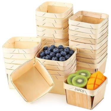 Imagem de Toyosport 24 cestas de madeira para bagas a granel, cestas de madeira descartáveis de 14,5 x 14,5 x 7,6 cm, caixas quadradas de madeira para alimentos, ideais para festas, casamentos, artes, decoração