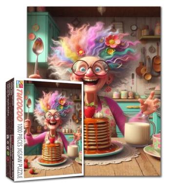 Imagem de Quebra-cabeça engraçado avó panqueca 1000 peças cabelo arco-íris senhora idosa arte quebra-cabeça para jogos de família desafiadores cozinha diy trabalho manual quebra-cabeça para casa decoração de