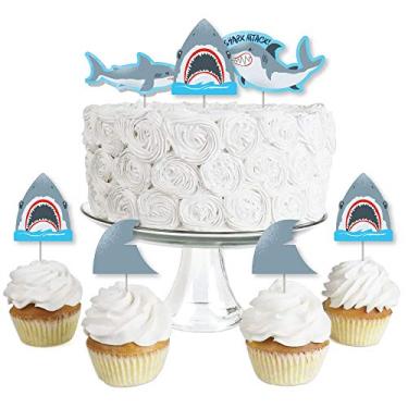 Imagem de Big Dot of Happiness Shark Zone - Dessert Cupcake Toppers - Jawsome Shark Viewing Week Party or Birthday Party Clear Treat Picks - Set of 24