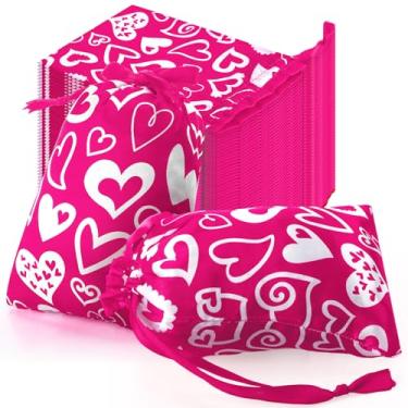 Imagem de Aliceset 50 unidades de sacos de presente de coração de dia dos namorados com cordão de 13 x 18 cm, bolsas de joias para casamento, chá de bebê, lembrancinhas de festa faça você mesmo (rosa)