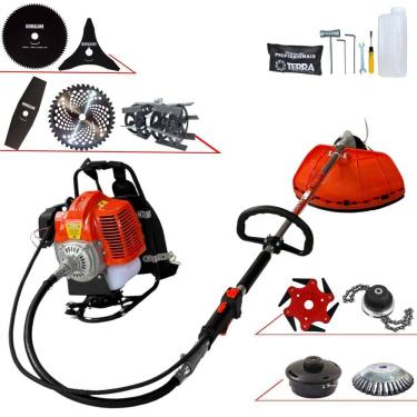 Imagem de Roçadeira Costal Profissional Completa Terra GRC430 À Gasolina Motor 2T 43cc 1,7HP de Potência Alta Rotação Com Carretel + Kit 8 Opções de Cortes