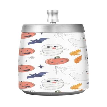 Imagem de Qilmy Cinzeiro de aço inoxidável Cartoon Ghosts com tampa - Cinzeiro de cigarro à prova de vento sem cheiro sem fumaça para casa, escritório, carro, pátio, varanda (uso interno e externo)