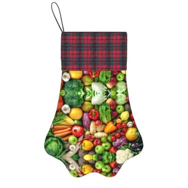 Imagem de SKKNT Meias de Natal com estampa de frutas e legumes frescos animais de estimação decoração de natal cães gatos árvore decoração doce presente conveniente