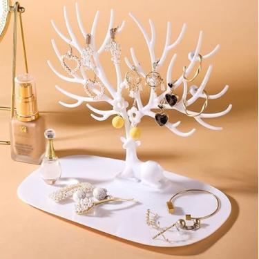 Imagem de Porta Joia Arvore Biju Organizador Bijuteria Porta Joia Alce Blogueira Anéis Colar (Branco)