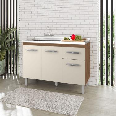 Imagem de Balcão De Cozinha Sem Tampo 3 Portas 1 Gaveta 120cm Anita - Ssx Multicoisas Savana-off White