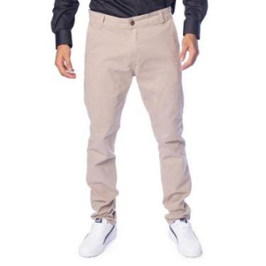 Imagem de Calça Jeans Masculina HMO Sarja Ajustada Cintura Média Caqui-Masculino