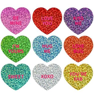 Imagem de 108 adesivos a laser de coração, dia dos namorados, corações com glitter, decorações de amor, etiquetas coloridas para artesanato em forma de coração para doces, conversa, salas de aula, cartões