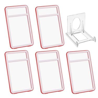 Imagem de PATIKIL Porta-crachá de grau com janelas de dupla face, 5 peças de capa protetora para cartão de identificação, porta-chaves, estojo rígido vertical com suporte de exibição para licenças de crédito de