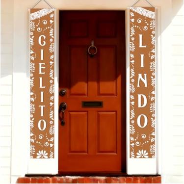 Imagem de Funmemoir Decoração de chá de bebê Mexican Fiesta - Banner de porta Cielito Lindo 30 x 188 cm, padrão de papel picado Talavera em marrom terracota para decoração de porta de festa Cinco De Mayo