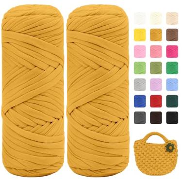 Imagem de Maxee Pacote com 2 fios de camiseta premium (200 g/75 m cada), linha de fita macia para crochê e tricô - cor intensa e fácil de cuidar