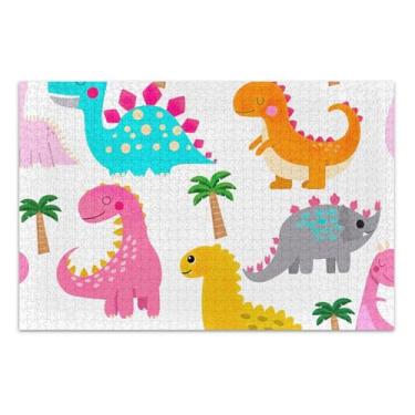 Imagem de Quebra-cabeça de dinossauros coloridos fofos para adultos 500 peças presentes para jogo de elefante branco presentes masculinos pintura de arte animal exclusiva, 51 x 35 centímetros