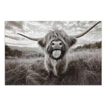 Imagem de Quebra-cabeças monocromáticos de vaca Highland para adultos, 1000 peças, decoração de casa, arte, personalizado, natureza, jogo de quebra-cabeça, presentes tecnológicos, 75 x 40 cm