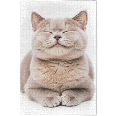 Imagem de Quebra-cabeça adulto de gato de pelo curto britânico personalizado 1000 peças de desenho animado animal arte cena colorido amantes presentes quebra-cabeça família, 75 cm x 50 cm