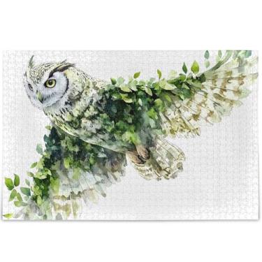 Imagem de Quebra-cabeça floral de coruja aquarela para adultos, 500 peças, cena de elefante branco, natureza, cenário personalizado, decoração de arte animal, 52 x 37,8 cm