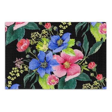 Imagem de Quebra-cabeça floral colorido preto aquarela 500 peças para pintura de arte animal adulto personalizado difícil quebra-cabeças presentes para jogo de elefante branco, 51 x 35 centímetros