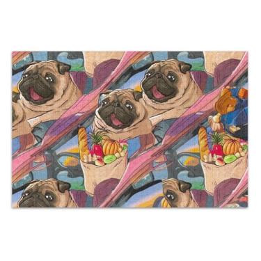 Imagem de Quebra-cabeça Jigsaw 1000 peças para adultos fofo cachorro pug presentes de festa elefante branco quebra-cabeça rígido para adultos arte floral animal, 75 x 40 centímetros