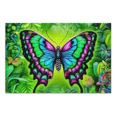Imagem de Quebra-cabeça de borboleta colorida verde selva 500 peças para adultos jogo de brinquedo arte personalizado homens presentes exclusivos para amantes de quebra-cabeças, 50 x 35 centímetros