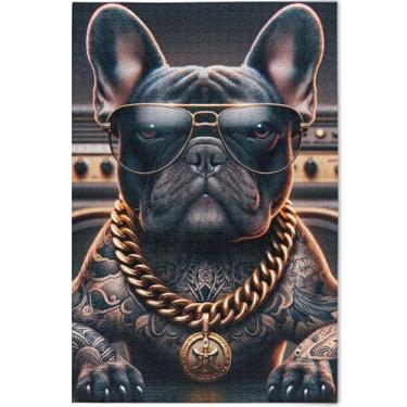 Imagem de Tatuagem de buldogue engraçado cachorro personalizado 1000 peças quebra-cabeças para adultos presentes elefante branco engraçado natureza quebra-cabeças arte animal impressão, 75 cm x 50 cm