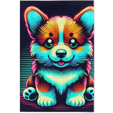 Imagem de Quebra-cabeça de cachorro Corgi neon personalizado para adultos 1000 peças engraçado paisagem floral paisagem quebra-cabeça natureza elefante branco, 75 cm x 50 cm