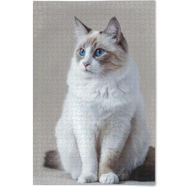 Imagem de Quebra-cabeça fofo com estampa de gato Ragdoll para adultos 1000 peças quebra-cabeça engraçado paisagem paisagem quebra-cabeça pintura animal, 75 x 50 cm