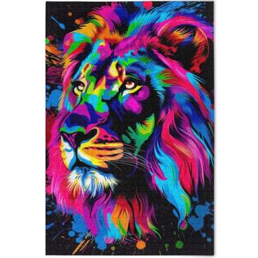 Imagem de Quebra-cabeça de leão colorido para adultos 500 peças jogo engraçado personalizado legal Prime Puzzles brinquedo de arte, 52 cm x 37,8 cm