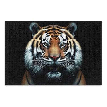 Imagem de Quebra-cabeça com estampa animal rosto de tigre 500 peças impressão de arte animal adulto presente personalizado presentes para jogo de elefante branco, 51 x 35 centímetros