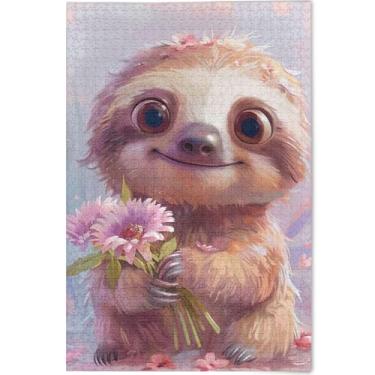 Imagem de Quebra-cabeça de preguiça fofa para adultos personalizados 1000 peças presentes para elefante branco jogo paisagem quebra-cabeça jogo de arte, 75 cm x 50 cm