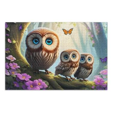 Imagem de Quebra-cabeça floral de família de corujas fofas, 1000 peças para adultos, presentes tecnológicos, quebra-cabeça exclusivo, pintura de arte animal, 75 x 40 cm