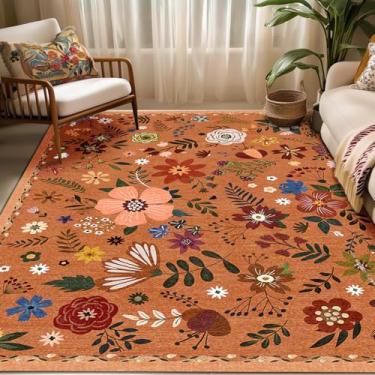 Imagem de Tapetes laváveis, tapete floral, tapete grande para sala de estar, quarto, 2,5 x 25 m, laranja