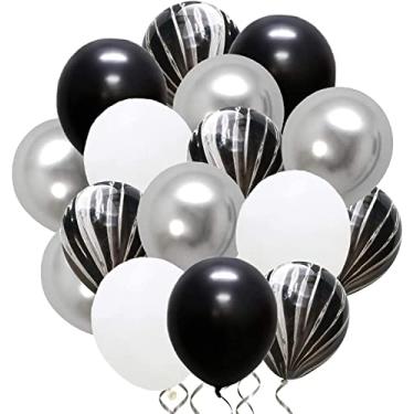 Imagem de Conjunto de festa prata preto e branco, 30,5 cm, 50 peças, para decoração de férias, festas de aniversário, casamento, formatura, aniversário, noivas e balões de látex para bebês