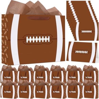 Imagem de Maitys Pacote com 12 sacos de presente de futebol de 32 cm com papel de seda e cartão de felicitações, bolsa de presente de festa de aniversário de futebol para homens com tema esportivo, suprimentos
