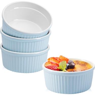 Imagem de NUTRIUPS Conjunto de 4 copos de pudim de porcelana para suflê de creme brulee, ramequins de cerâmica grandes para assar, ramequins de cerâmica