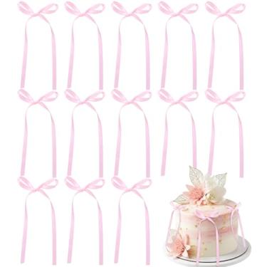 Imagem de 30Pcs Pink Bows for Cake Pink Bow Cake Topper Ribbon Bowknot for Cakes Coquette Themed Bowknot Cupcake Toppers Birthday Decorations Picks for Baby Shower Birthday Wedding Bachelorette Party Supplies