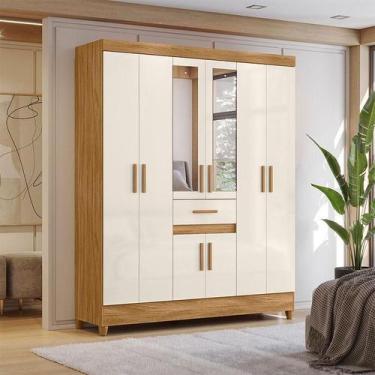 Imagem de Guarda Roupa Casal Ambiente Portugal 8 Portas Freijó Off White com Esp