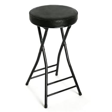 Imagem de Banqueta de bar dobrável, 61 cm de altura, cadeira de bar acolchoada de couro acolchoado para cozinha, pesca, caminhadas, jardinagem, viagem, churrasco