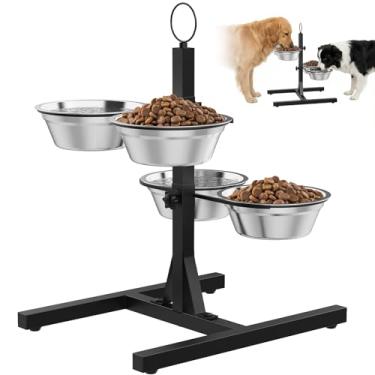 Imagem de Tigelas elevadas para cães com 2 plataformas de alimentação para cães médios/grandes/múltiplos, estação de alimentação alta ajustável de 15,2 a 44,5 cm, suporte elevado para tigela de comida e água
