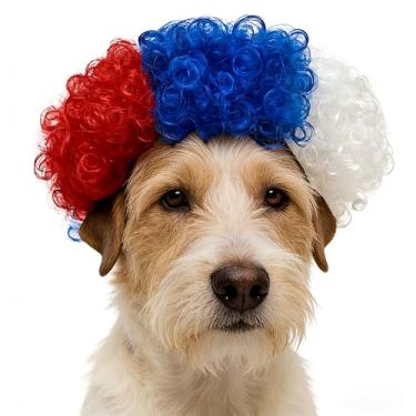 Imagem de Peruca de animal de estimação para fãs de futebol da Copa do Mundo, cabeça com bandeira nacional Crazy Cheer, acessórios ajustáveis para fantasia de cão/gato, para jogos de futebol, olímpicos