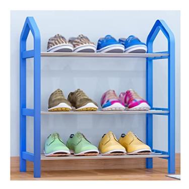 Imagem de Organizador de sapatos sapateira simples multicamadas armazenamento doméstico prateleira de sapatos armário de sapatos moderno montagem econômica organizador de sapatos armário de sapatos (cor: Blu