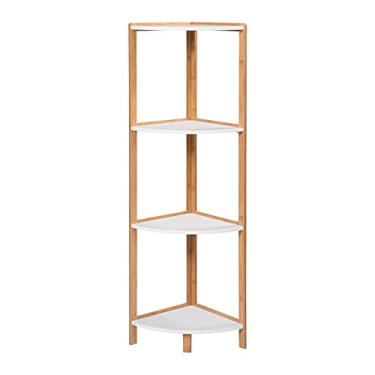 Imagem de Prateleira de armazenamento de bambu prateleira de canto de bambu prateleira organizadora de armazenamento de banheiro prateleira de cozinha de 4 camadas prateleiras de organização de cozinha para