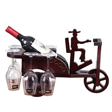 Imagem de Rack de vinho simples mesa independente empilhável copo de vinho rack de madeira bancada 1 suporte de garrafas de vinho suporte de exibição para adega de despensa de cozinha (cor: madeira tamanho: 1