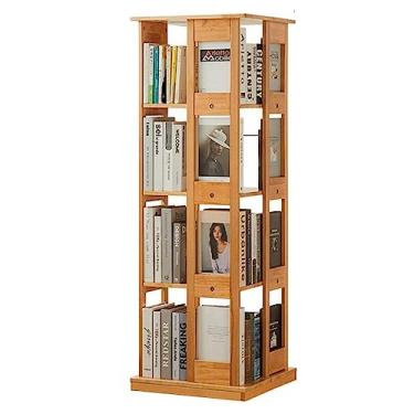 Imagem de UINGBPXT Estante de canto de madeira, giratória, estante com rodinhas de 360°, estante aberta de 2/4/5 camadas, organizador de livros, exibição perfeita